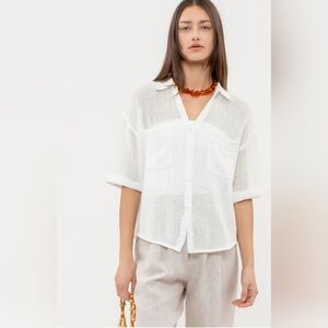 Everlasting Eve Ivory Button-Down Mesh Shirt
